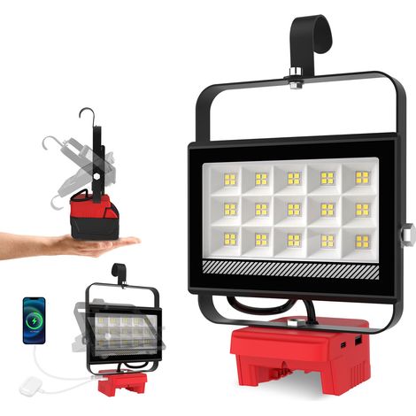 Projecteur LED Rechargeable pour 18V Batterie,60W 4500LM Projecteur LED Chantier Portable, Lampe LED avec Charge Type C (1/5)
