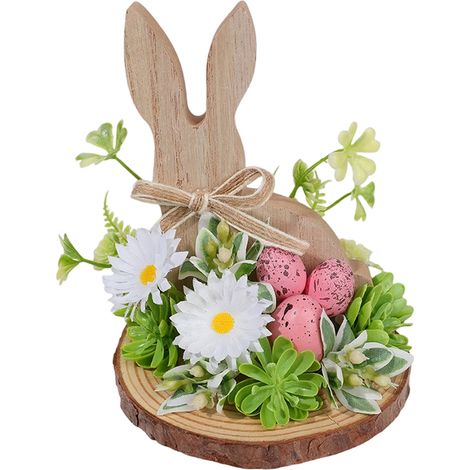 Ornement En Bois Forme De Lapin - Décoration Murale Ou Sur Table - Thème Floral De Printemps - Pour Pâques - 1 Pièce (1/4)