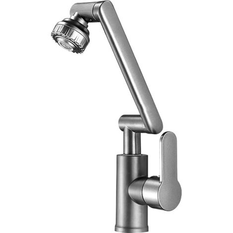 Robinet Cuisine Rabattable, 1080° Flexible Rotation Mitigeur Cuisine,Robinet Evier Sous Fenêtre en Acier Inoxydable, 2 Modes de Pulvérisation (1/5)