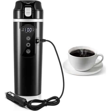 Hervidor eléctrico para coche de 24 V/12 V, taza calefactora eléctrica de viaje, hervidor eléctrico para coche de 500 ml y taza de café, taza de agua calefactora para vehículo eléctrico con (1/5)