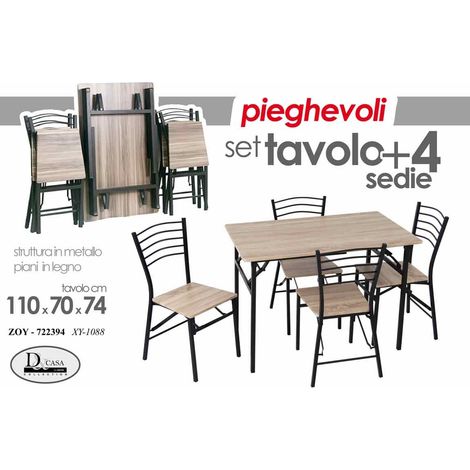 Klappbarer Klapptisch mit 4 Stühlen 110 x 70 x 74 h