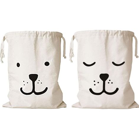 Lot de 2 sacs à linge en toile, grand format, avec cordon de serrage. (1/5)
