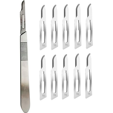 Lames De Scalpel 15 Avec Manche 3 – Rasoir Stérile À Lame Unique Pour Dermaplaning, Dissection, Podologie Et Toilettage Professionnel, Retrait De L'acné, Réparation De Téléphone Portable (1/5)