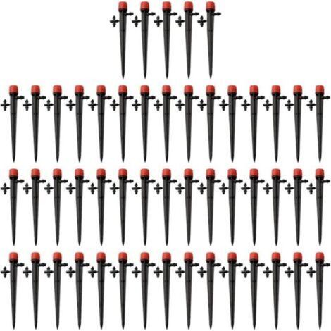 Pair Lot de 50 émetteurs goutte à goutte réglables à 8 sorties pour systèmes d'irrigation de jardin, débit de 0 à 60 l/h, convient aux tubes de 4 mm/7 mm, buses anti-obstruction pour arrosage de pelou (1/4)