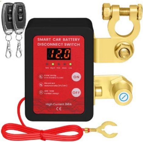Black Electronic Display, Universal 12V/24V Truck Battery Disconnect Switch - Smart Remote Control, Anti-Discharge (1/3)