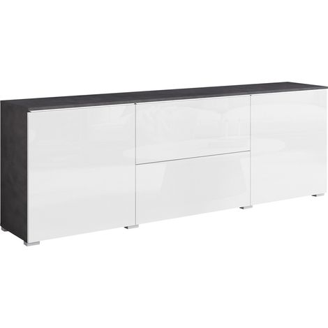 Mueble TV Mirfivo 104, Madera gris + Blanco brillante, Número de puertas: 0, Número de cajones: 0, 180x62x35cm, LED