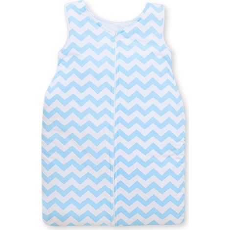 Saco de dormir de algodón para niños, talla M (6-12 meses), TOG 2.5, aislante para todo el año - Estampado de zigzag en zigzag azul (1/4)