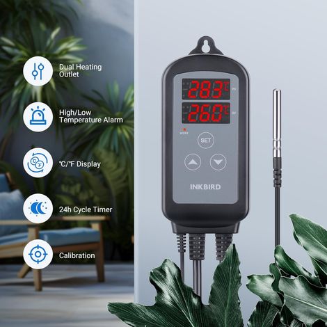 Contrôleur de température Inkbird ITC-2T chauffage uniquement jour nuit Fonction d’alarme du minuteur