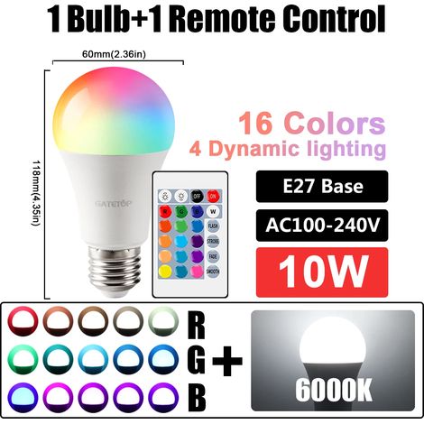 Lampes de croissance pour plantes Ampoules RGB dimmables (E27 6000K, lot de 7, AC100-240V) avec télécommande intelligente 24 touches et variateur d'intensité pour salon. (1/5)