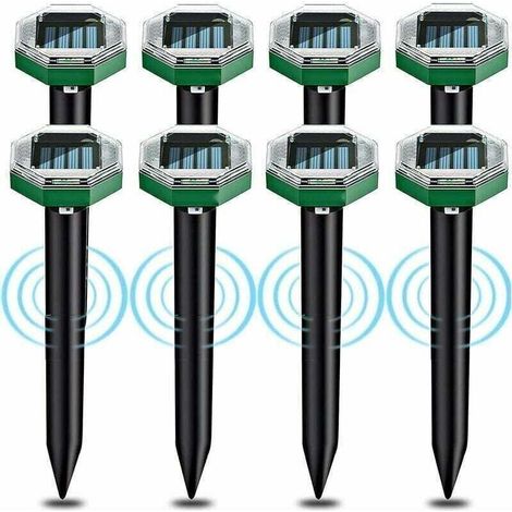 Lot de 8 répulsifs solaires à ultrasons anti-taupes Tigrezy, indice d'étanchéité IP65, utilisables dans les jardins, terrasses et pelouses pour repousser les taupes. (1/4)