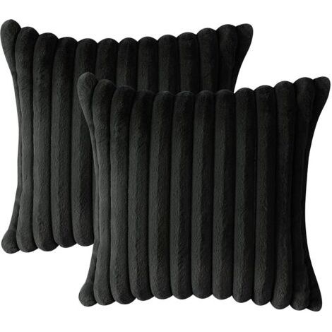 Lot de 2 - Taies d'oreiller Artificielle Douce Fourrure Housse de Coussin Décoration pour Chambre Lit Voiture De La Maison Canapé (40x40cm, Noir Core not included) (1/5)
