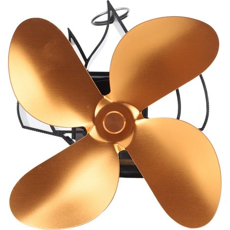 Ventilateur mural pour cheminée, 4 pales, alimenté par la chaleur, pour poêle à bois et foyer à bûches, couleur or