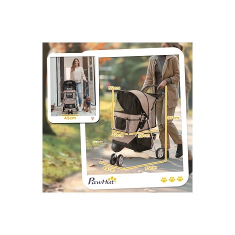 Poussette pour chien et chat marron café avec cabine protectrice et roues maniables pour promenades, parc et plein air (1/5)