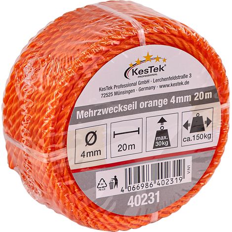 Kestek Mehrzweckseil orange 4 mm Robustes Seil 20 m für vielseitige Anwendungen (1/2)
