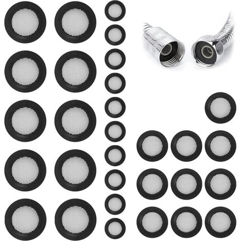 Lot de 30 joints d'étanchéité avec tamis en acier inoxydable – Joint plat en silicone 1/2/3/4/1" – Joints d'étanchéité universels pour robinet, tuyau de douche et raccords de tuyau – Kit de (1/5)