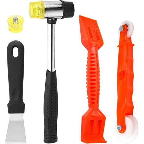 Window Glazing Tool Kit, 4 Pieces Heavy Duty Glazing Tools, Multifunctional Steel Double Sided Hammer, Red Window Roller, Plastic Shovel for Windows (1/5)