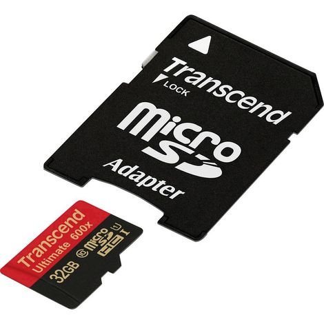 Carte microSDHC Transcend Ultimate (600x) 32 GB Class 10, UHS-I avec adaptateur SD (1/3)