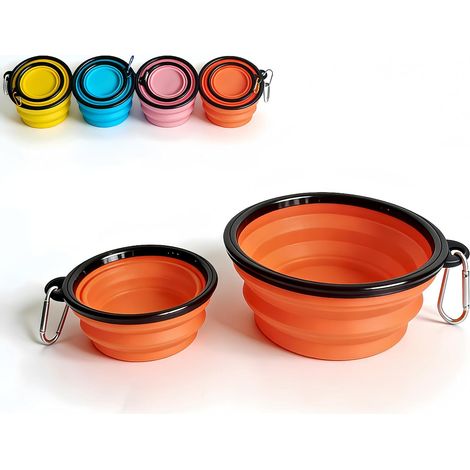 Collapsible Dog Bowls with Carabiners for Easy Carrying One-piece Moulded Edge Prevents Collapse 2 Pack Dog Cat Travel Bowls (Orange, 350ml+1000ml) (1/5)
