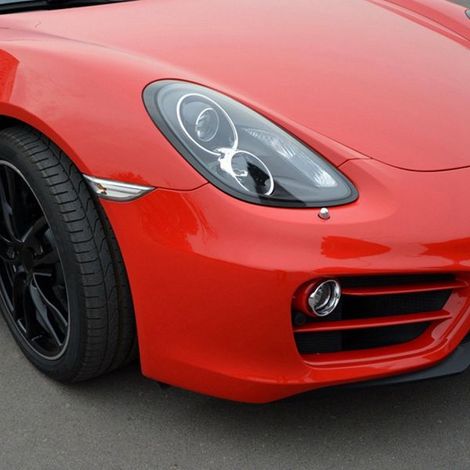 Transparent headlight cover for the right front headlight of a 12-16 Porsche Cayman 981 (1/4)