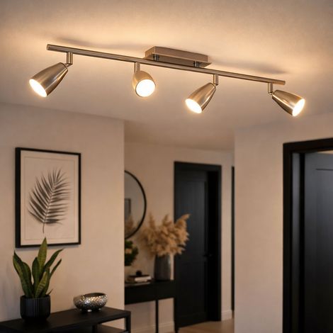 Deckenlampe 4 Strahler Spotleiste verstellbar Deckenleuchte nickel matt, Stahl, 4x LED 4,5W 400Lm warmweiß, LxB 78,5x7 cm