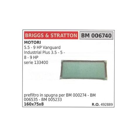 Filtro de aire BRIGGS&STRATTON cortacésped 5.5 9HP Vanguard