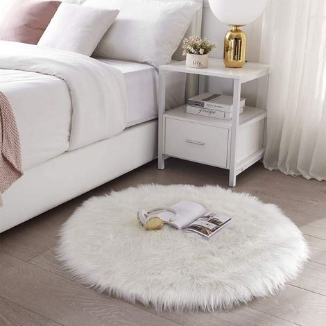 Tapis Faux en Peau de Mouton,Imitation Toison Moquette Fluffy Soft Longhair Décoratif Coussin de Chaise Canapé Natte (Blanc, 60x60cm) (1/5)