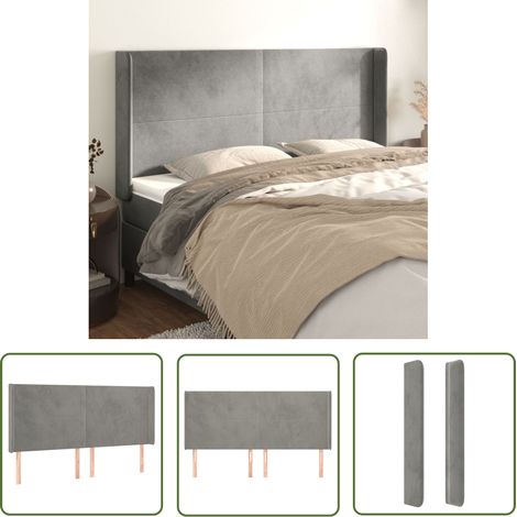 Tête de lit avec oreilles Armoire de tête de lit Gris clair 163x16x118/128 cm Velours 47141 (1/5)