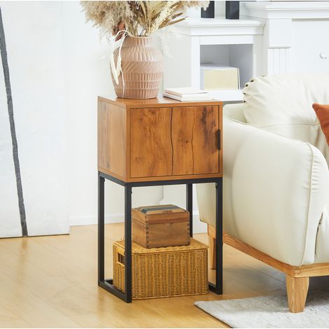 MEUBLIV mesa consola con armario estilo industrial 40x30x76 cm madera natural y acero (1/5)