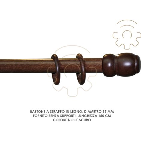 Bastone tenda a strappo legno noce scuro   35 mm lunghezza 150 cm senza supporti