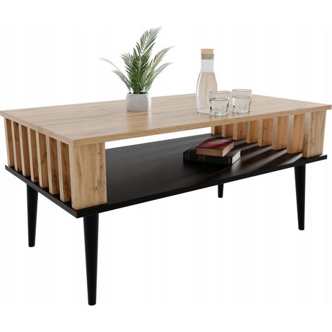 Table basse Lamella pour le salon, chêne Wotan/noir (1/5)