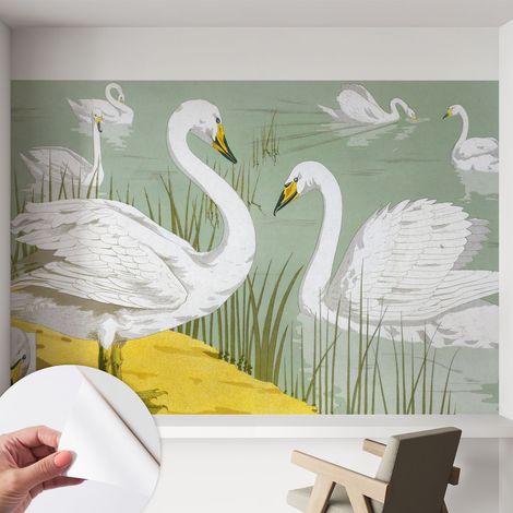 Selbstklebend Tapete modern - Wanddeko für Küche - Klebefolie Wand - luxus Look Schwanensee 152x104 cm (1/5)