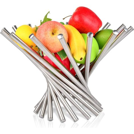 Grand panier à fruits rotatif en acier inoxydable pour comptoir cuisine (1/4)