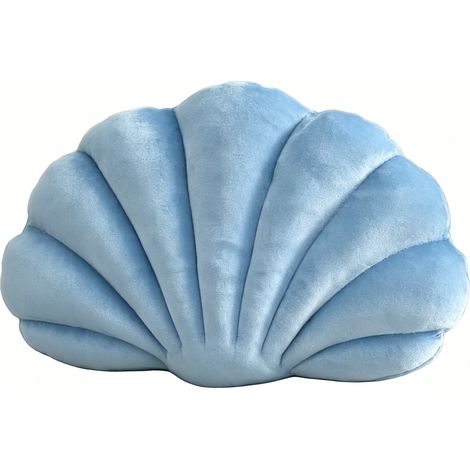 Coussin Coquille - Velours Doux Rempli Coton PP - Décoration Salon Chambre Enfant - 40x25 Cm Bleu (1/5)