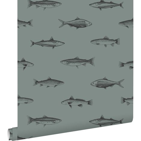 papier peint poissons vert grisé et noir  - ESTAhome (1/5)