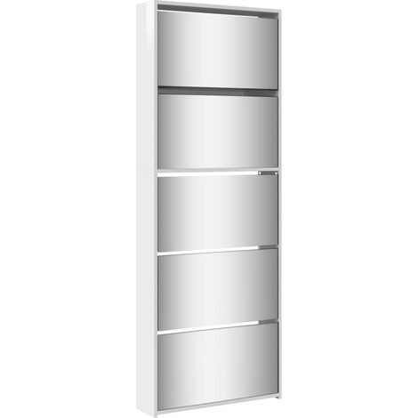 Meuble à chaussures,Armoire chaussures miroir 5niveaux blanc brillant 63x17x169,5cm CFW5605712 (1/5)
