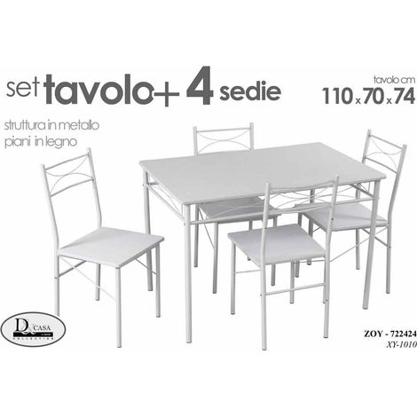 Set de mesa con 4 sillas blancas 110x70x74