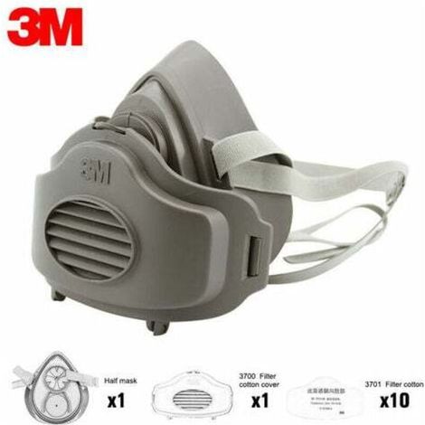 Masque De Protection 3M 3200 (Demi-Masque Anti-Particules/Poussieres) +3701 Filtre Coton10+3700 Housse Coton Filtre1 (1/5)