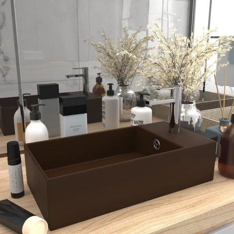 Lavabo de Salle de Bain Chic & Moderne Marron Foncé. SANS Mitigeur (1/5)