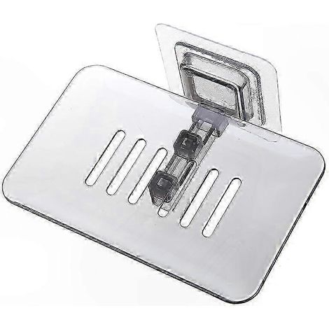 Porte-savon double couche avec porte-éponge mural, accessoire de salle de bain auto-adhésif, sans perçage. (1/5)