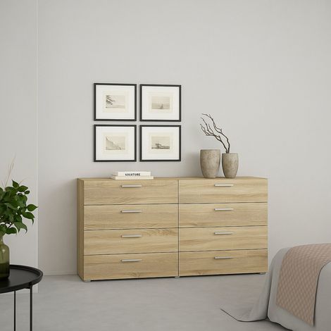 Buffet Phethai, Meuble 8 Tiroirs, Ouverture Coulissante, 40x140x81,7h cm Chêne Marron (1/5)