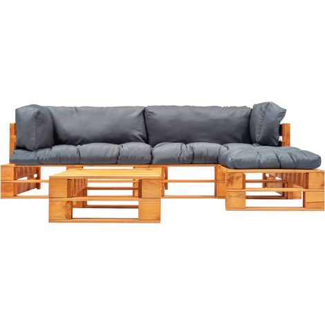 Maison Exclusive - Set Divani da Giardino su Pallet 4 pz con Cuscini Grigi Legno (1/5)