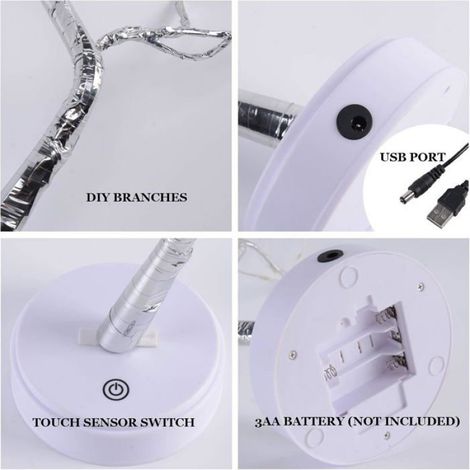 Lampe Bonsaï LED 50 cm 108 LEDs, alimentation Piles ou USB, assemblage DIY, décoration esthétique pour salon, chambre ou Noël, cadeau pour la maison (1/5)