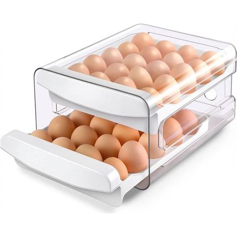Caja de almacenamiento de cartón para huevos, doble, apilable, para cocina, con capacidad para 40 huevos, plástico transparente, 28x22x12 cm, blanca. (1/3)