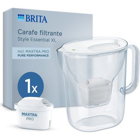 Jarra filtrante BRITA - Style Essential XL blanca - Capacidad 3,6L de los cuales 2,3L de agua filtrada - 1 filtro MAXTRA PRO PURE PERFORMANCE