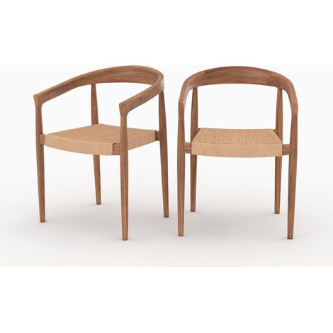 Set de 2 sillas de bar de madera de teca y cuerda sintética - Bali (1/4)