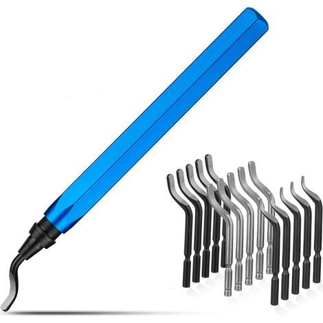 Entgratwerkzeug mit Metallgriff, 15-teiliges Set verstellbarer rotierender Entgratklingen, Handentgratwerkzeug für Kunststoff, Aluminium, Kupfer und Stahl (blau) (1/5)
