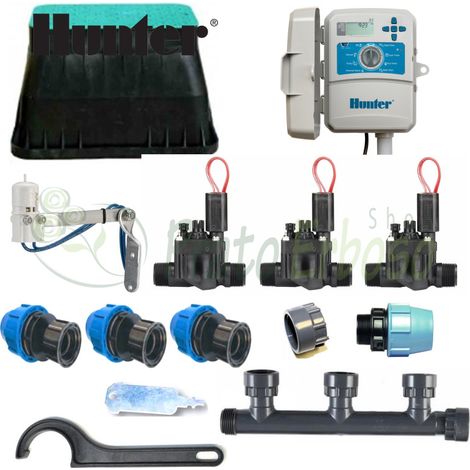 Kit de riego Hunter de 3 zonas con controlador exterior X2