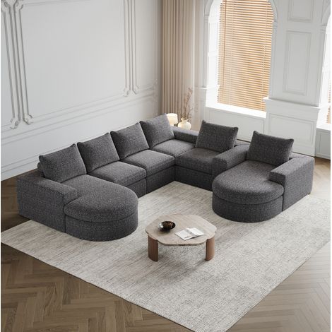Sofá salón modular reclinable gris chenilla OKMYHOME (1/5)