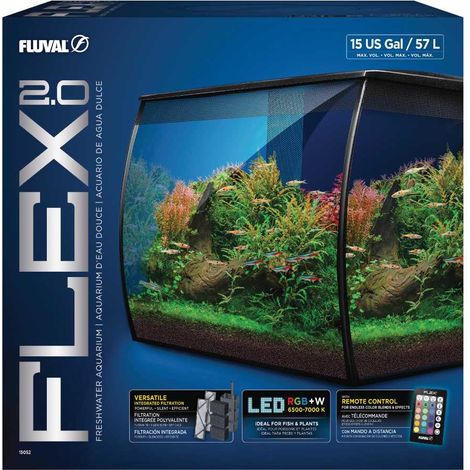 Kit de acuario Fluval Flex 2.0 – Capacidad 57L – Dimensiones 60x38x38cm – Sistema de filtración BIOMAX