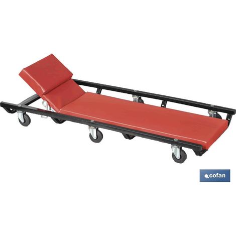 COFAN camilla de trabajo 40 (1030x440x110mm) , Camilla para trabajos mecánicos con cabecera ajustable. Plataforma con ruedas para talleres, disponible en color rojo y negro (estruc